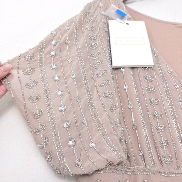 NWT Mac Duggal Beaded Cap Sleeve Column Midi Dress 16 Dark Mocha 93649 - Picture 15 of 15